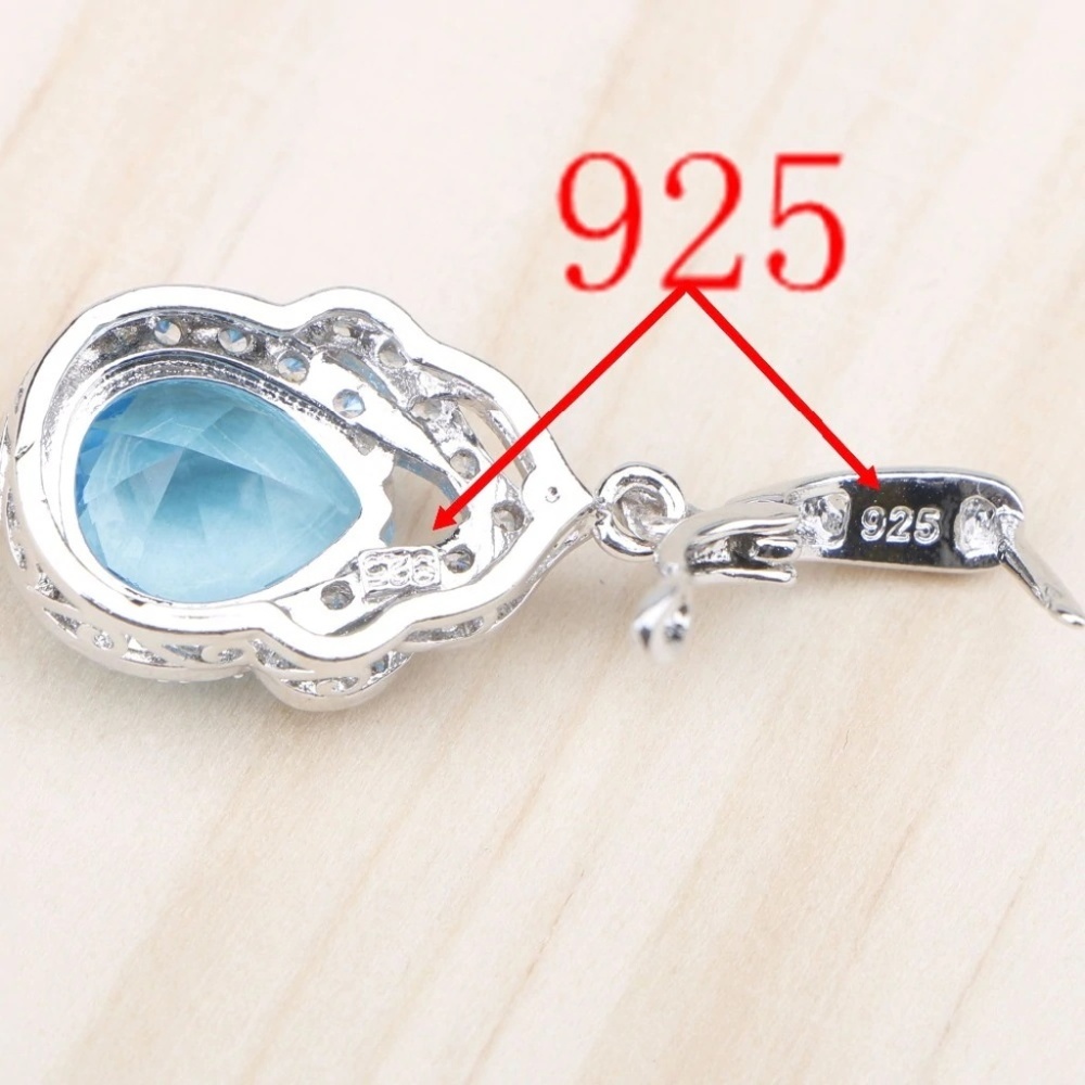 Blue Zircon 925 Stamped Jewelry Sets (Ring size 7) - Picture 4 of 5